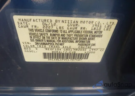 2012 Nissan Sentra 2.0 S from USA, damaged, VIN 3N1AB6AP2CL757487